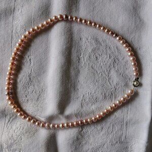 Vintage Soft Pink Pearl Necklace with Beaded Clasp